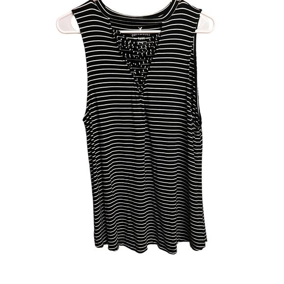 American Eagle Black White Pinstripe Sleeveless Soft & Sexy Tank Size Large - Picture 1 of 9